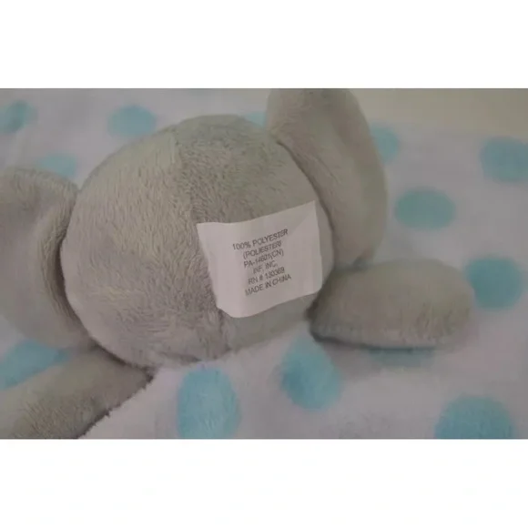 INF INC Elephant Lovey Security Blanket Gray White Aqua Blue Polka Dot RN 130369